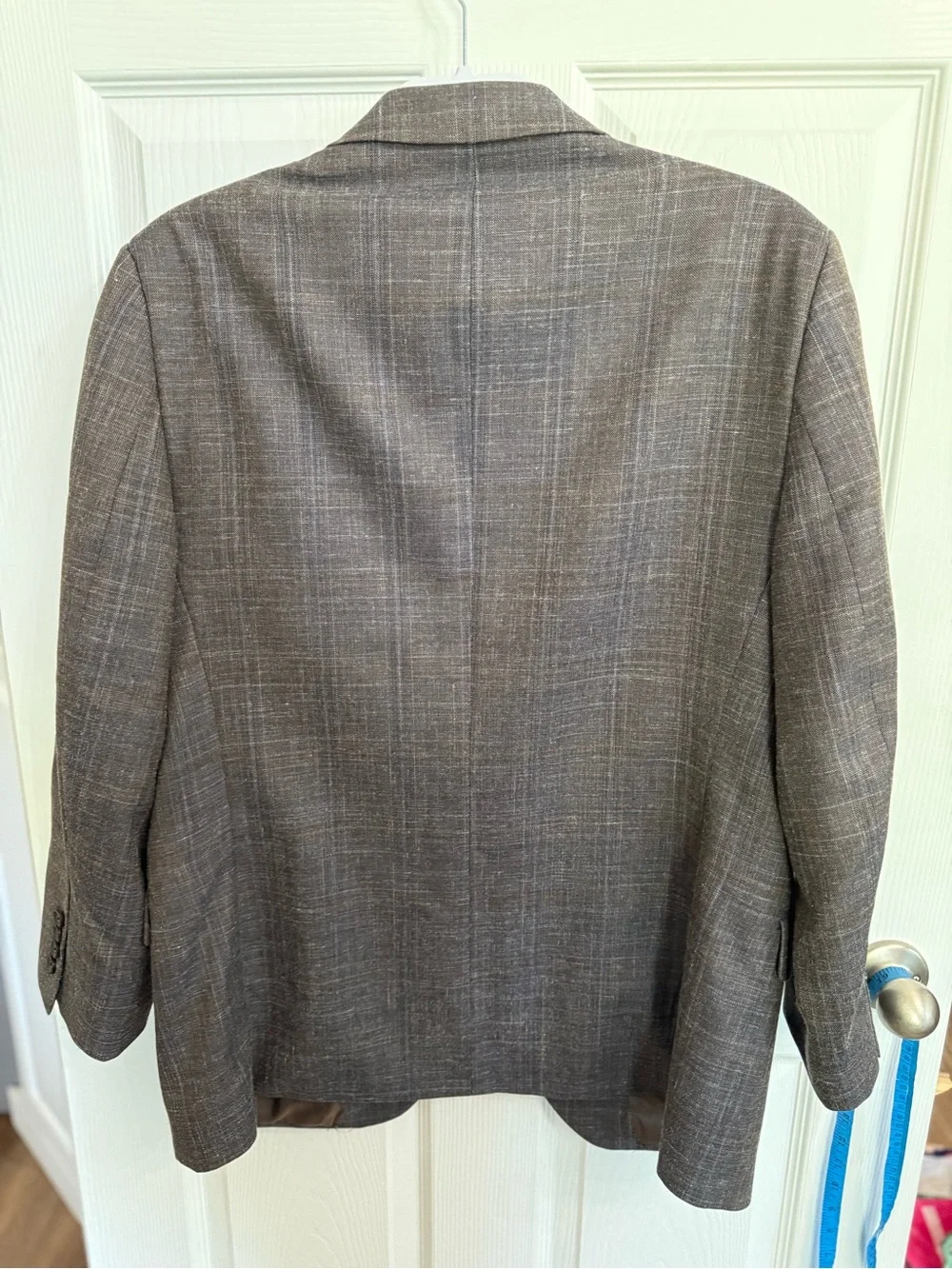 Pronto Uomo Platinum Brown Gray Windowpane Wool Silk Linen Blazer 48R Classic
